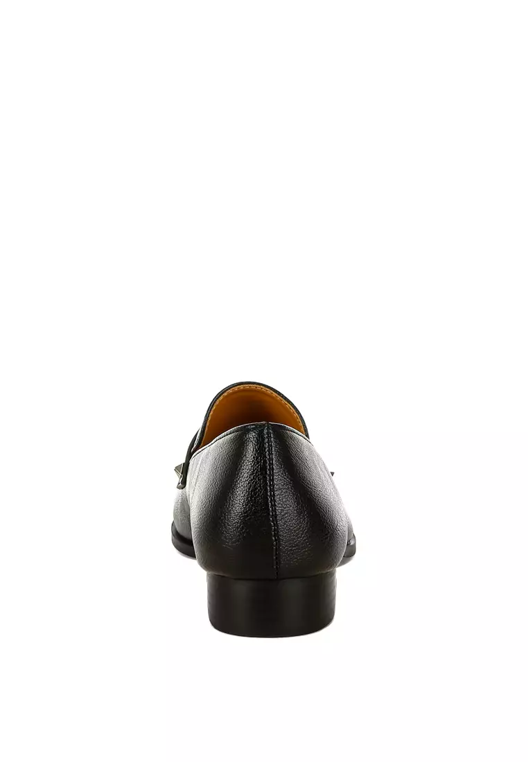 Penny Strap Metallic Loafers in Black