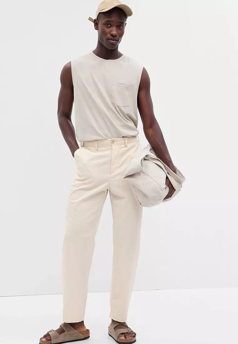 Lightweight Seersucker Pants With E-Waist