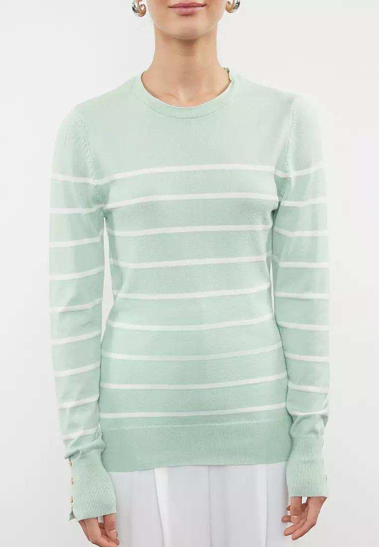 Mint Mercerized Look Premium Yarn / Special Yarn Striped Knitwear Sweater TWOAW23KZ01693
