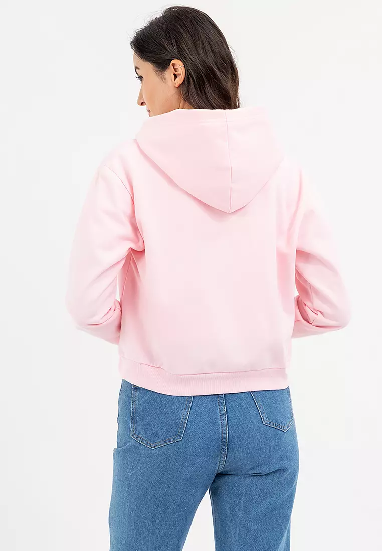 Ladies Semi Crop Zip Up Hoodie