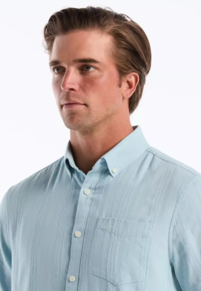 Short Sleeve Cotton Straight Hem Dobby Stripe