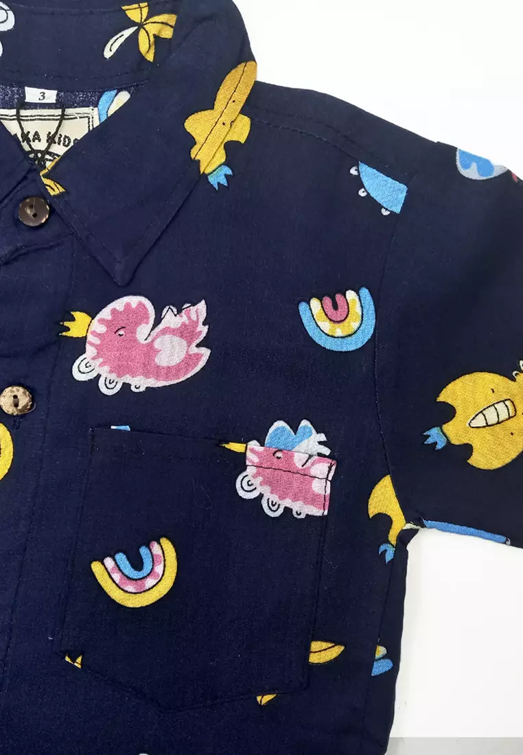 Wakakids Kemeja Anak Laki Laki Usia 1 Tahun Hingga 5 Tahun Atasan Baju Kerah Collar Shirt Pattern Motif Full Printing 4319 Vensk