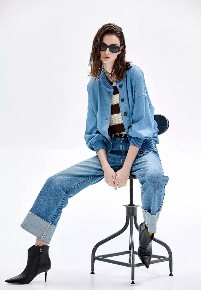 Straight Cut Jeans With Fold Up Cuffs