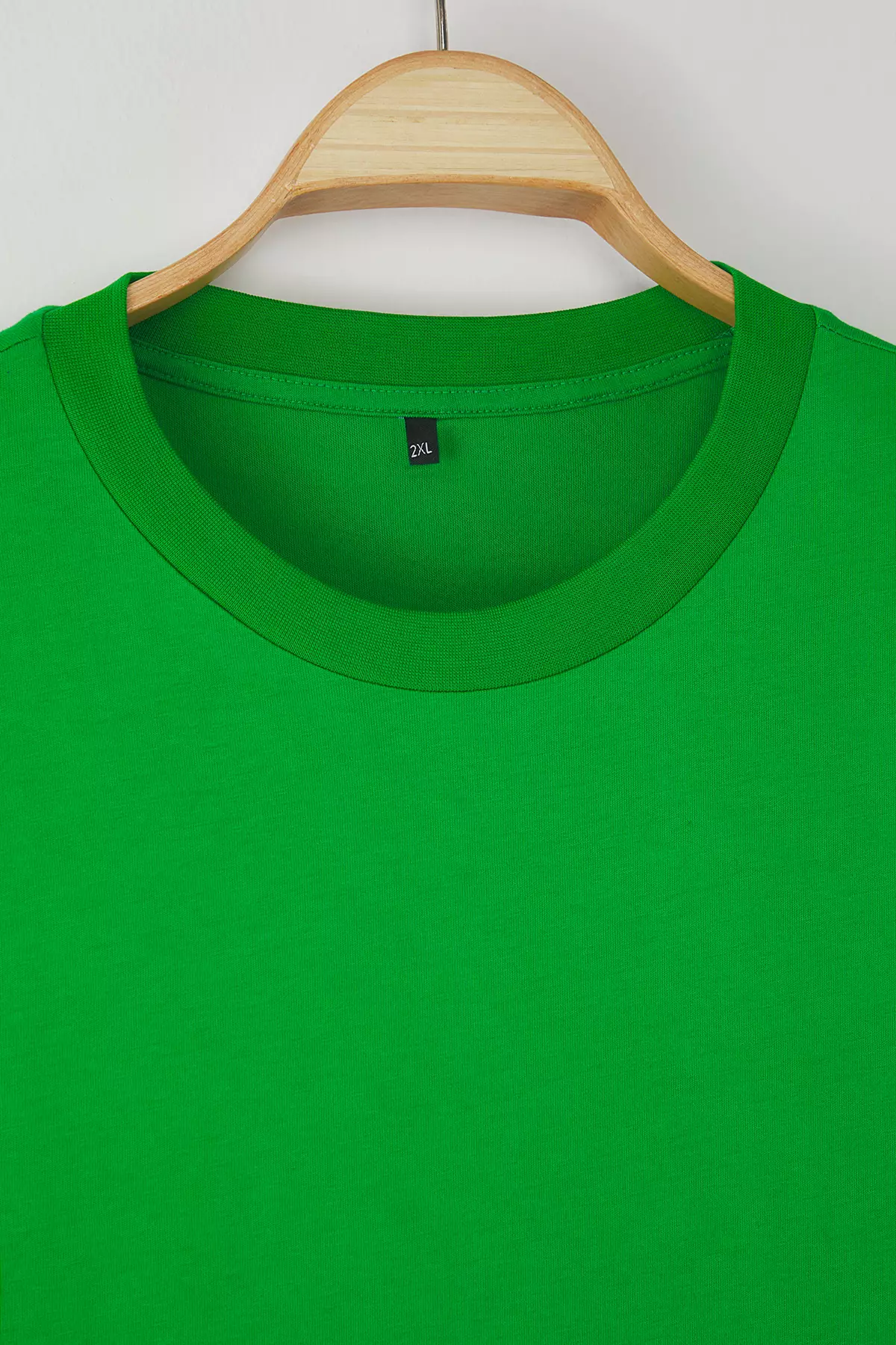 Green Collar Ribbed Wide Pattern Basic 100% Cotton Knitted T-shirt TBBSS23BF00017