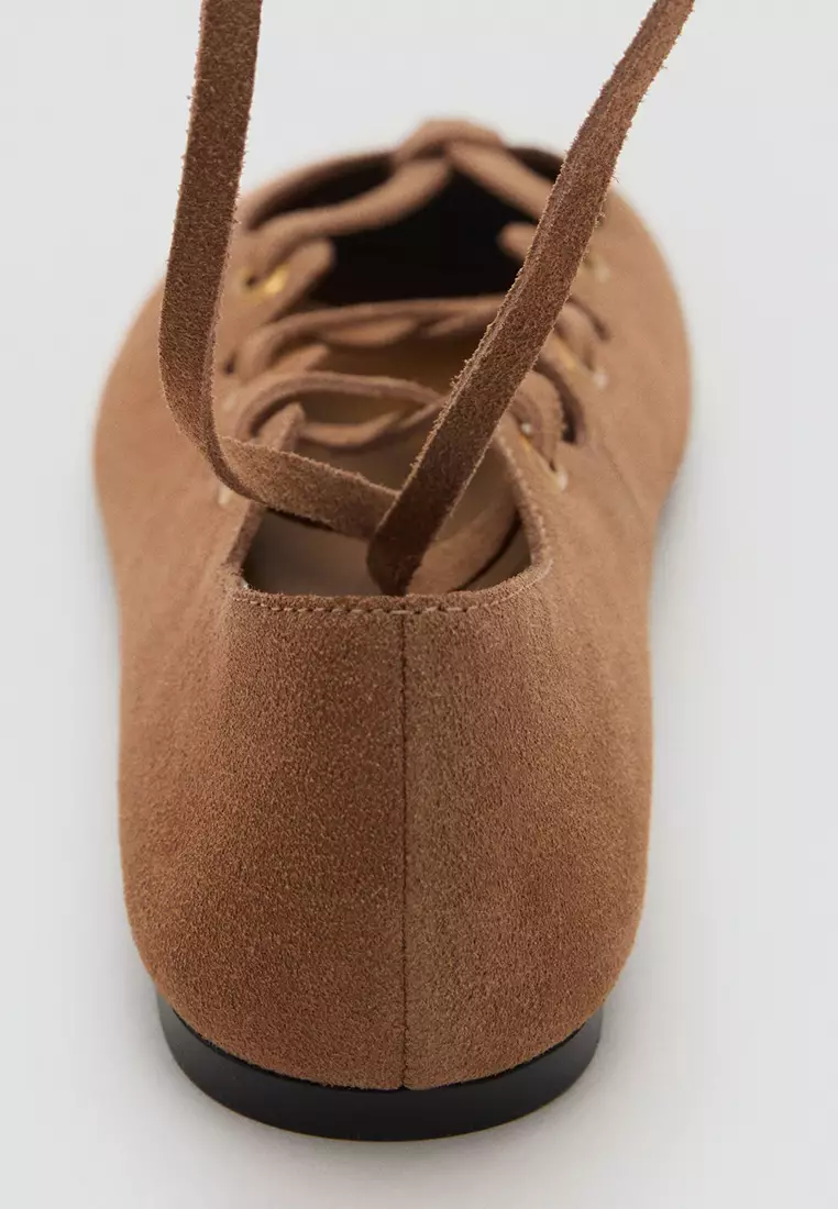 Suede Ballerinas With Crossed Straps