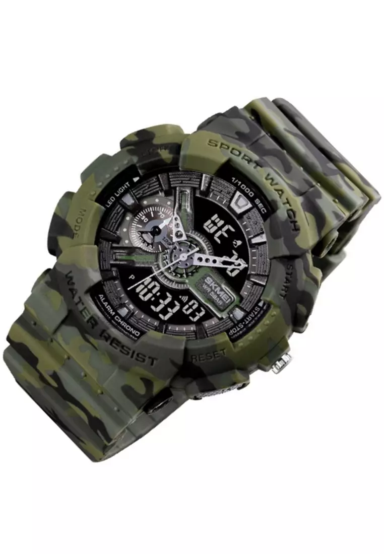 Jam Tangan Analog Digital Pria Design Sporty Many Function Waterproof Strap Tali Material PU DS88 ORIGINAL