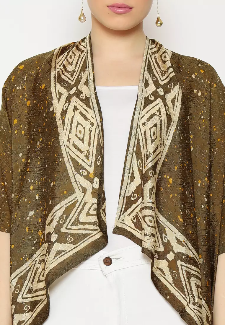 Rinjanie Batik - Outer Batik - Bolero Kotak Olive - Outer Wanita Modern - Batik Kekinian - Olive Green Series
