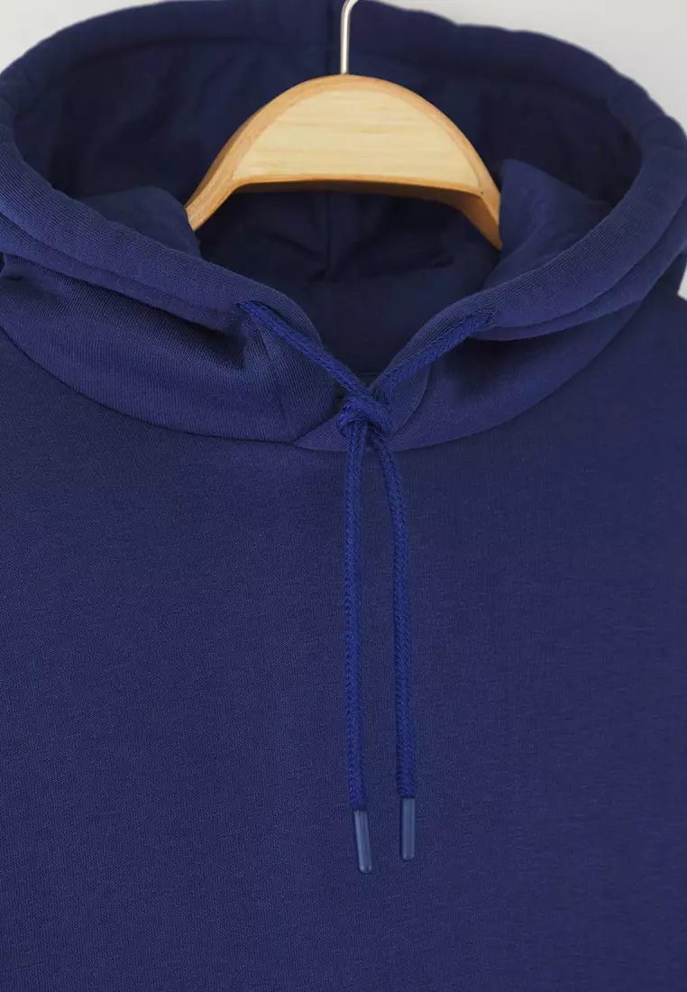 Navy Blue Regular/Normal Cut Hooded Fleece/Warm Sweatshirt Tmnaw20Sw0163