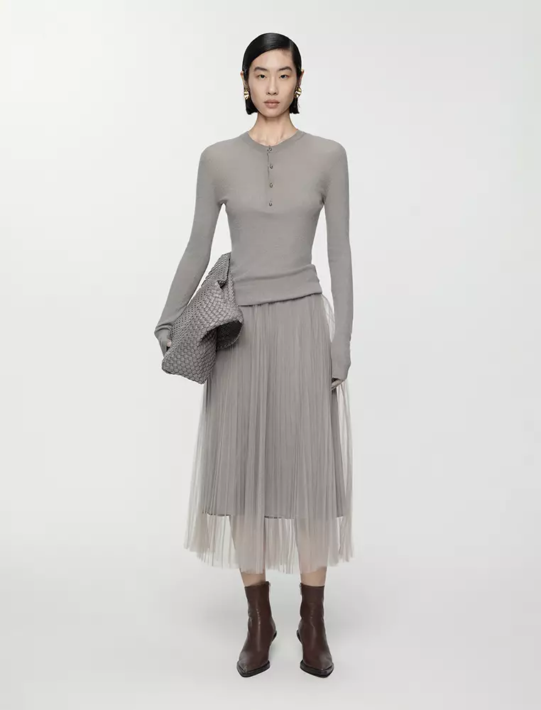 Straight Cut Pleated Long Waist Skirt