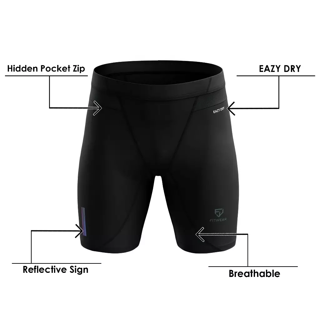 Fitwear Celana Baselayer Legging Pendek Lari Sepeda Olahraga Pria GRAYSON EAZY DRY PERFORMANCE - BLACK