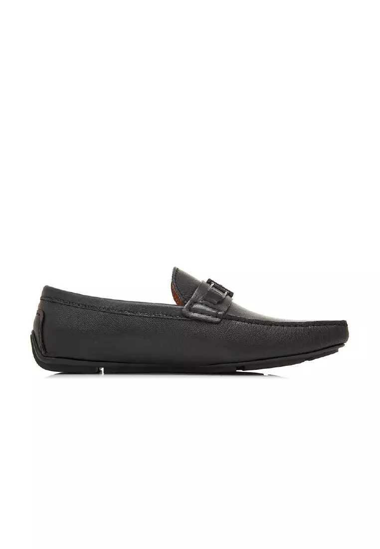 Discount on Bonia  shoes - SKU: Black Gerald Buckle Loafers