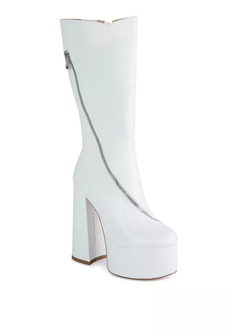 White faux outlet leather booties
