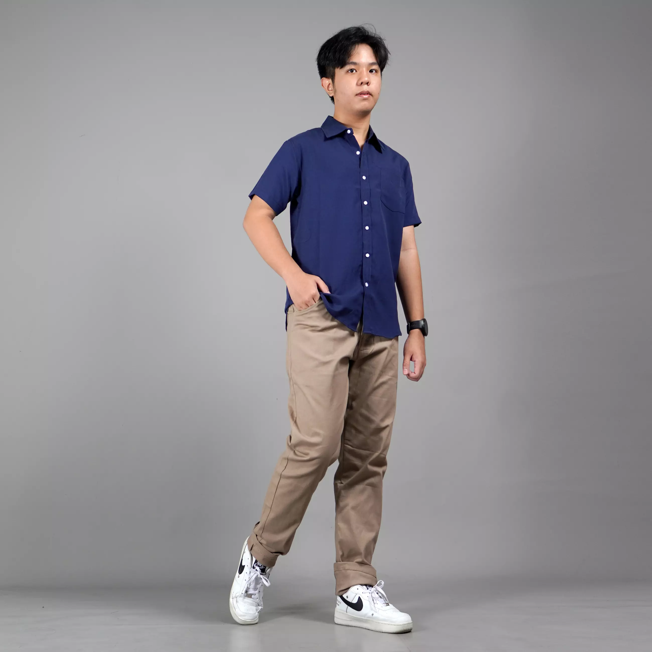 CALEB Kemeja Casual Pria Kemeja Polos Pria Lengan Pendek - NAVY