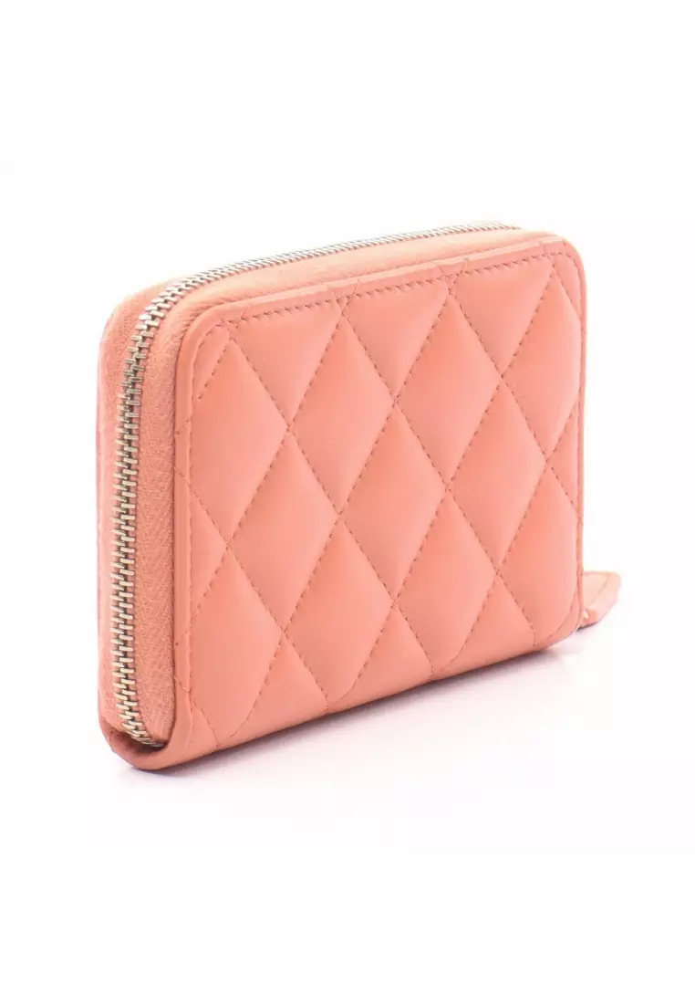 Pre-Loved Chanel matelasse coin purse lambskin pink beige gold hardware