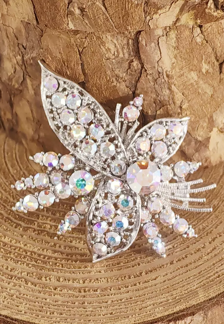 Leilani Oversized Flower Bouquet Aurore Boreale Austrian Crystal Rollover Clasp Brooch