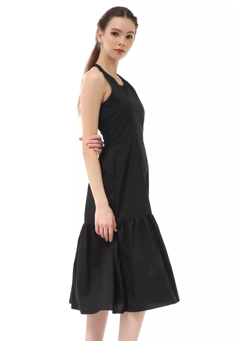 Rachel Midi Dress Wanita Tanpa Lengan Motif Polos Material Poplin ORIGINAL - Black