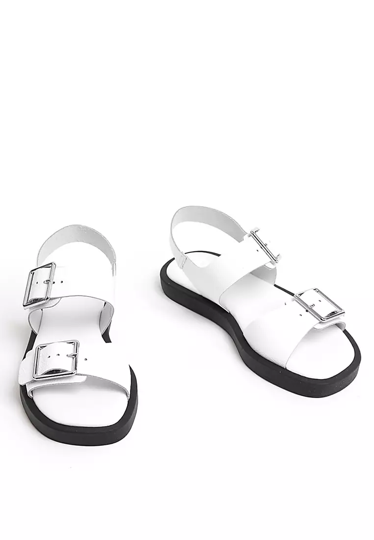 Leather Buckle Ankle Strap Flatform Sandals
