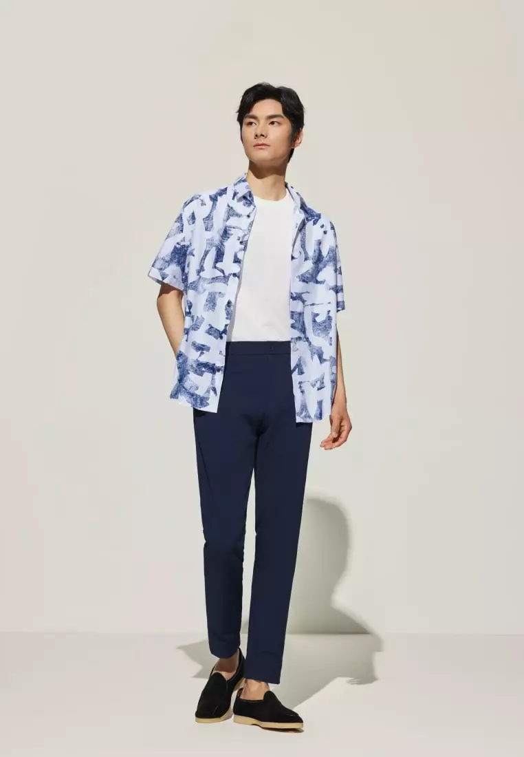 G2000 Cotton Oxford Ink Scatter Digital Print Comfort Fit Short Sleeve Casual Shirt