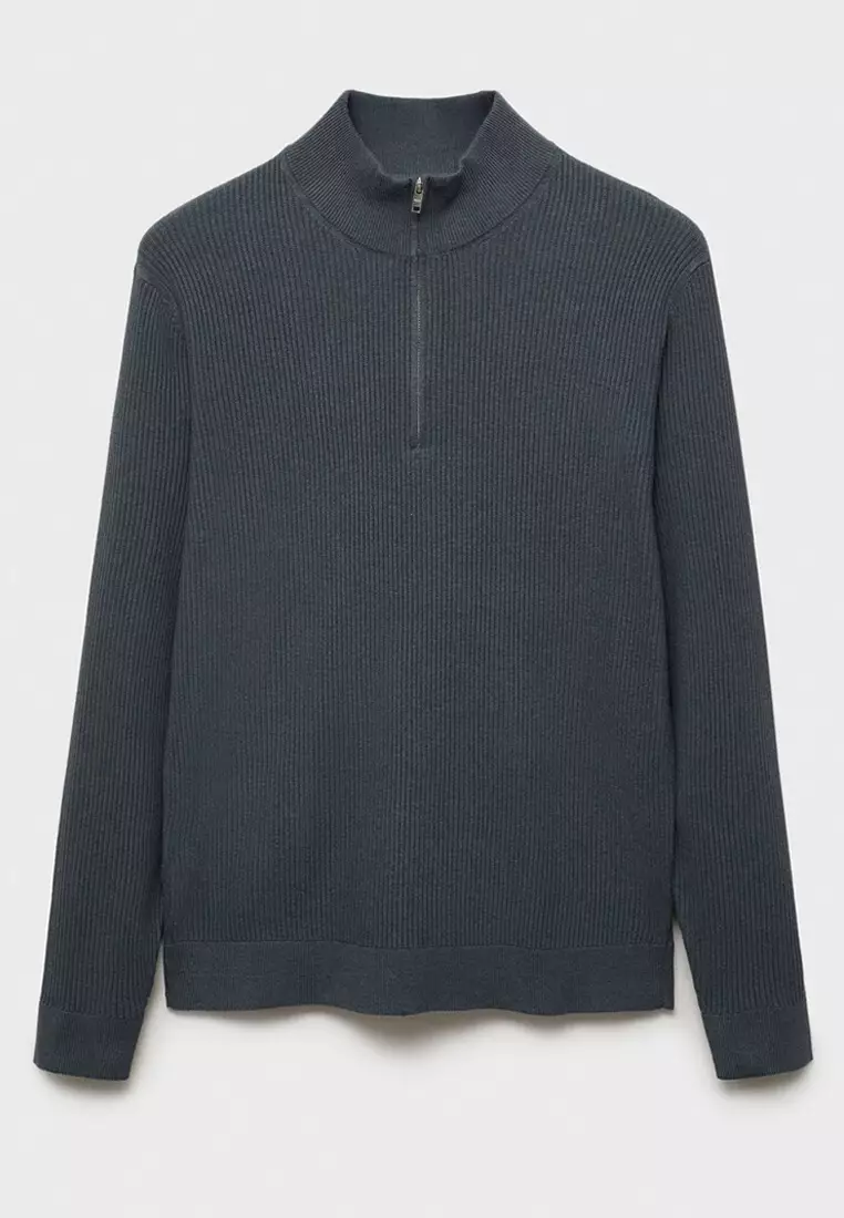 Ribbed Sweater With Zip Neck