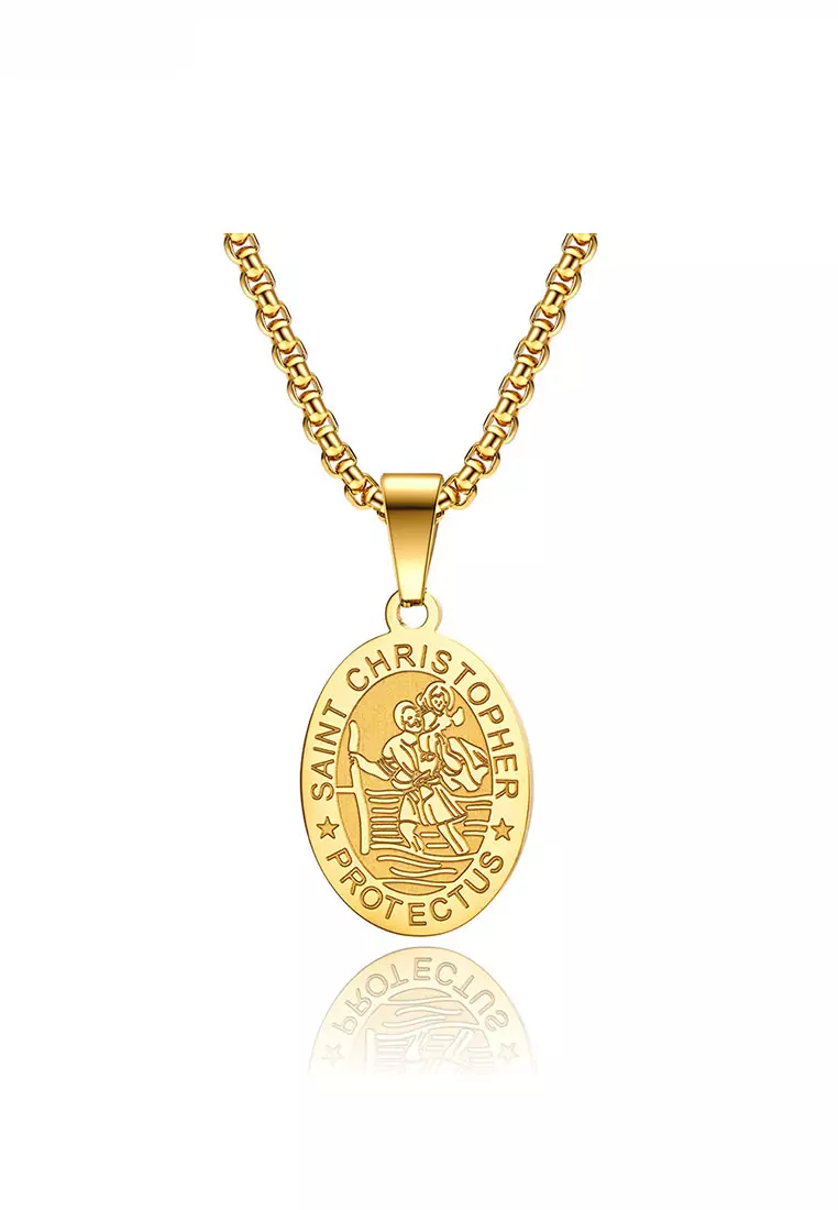 Gold st christopher outlet necklace pendant