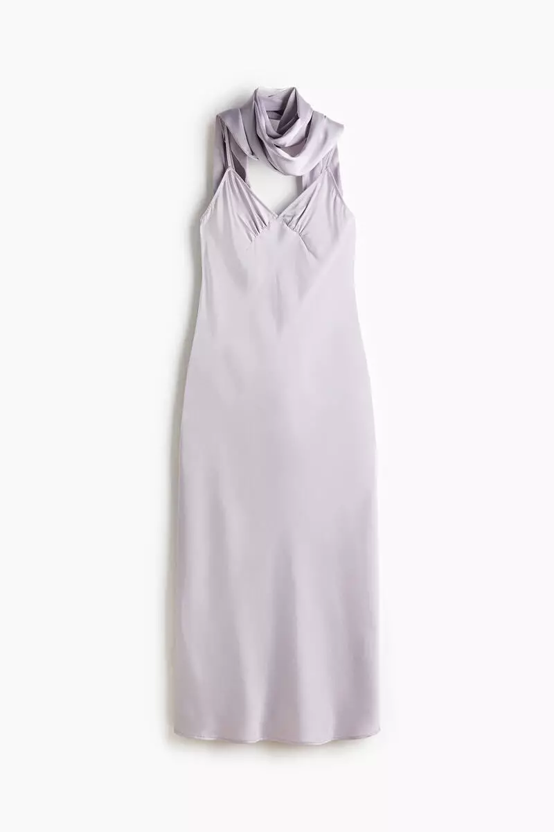 Strappy satin dress with scarf