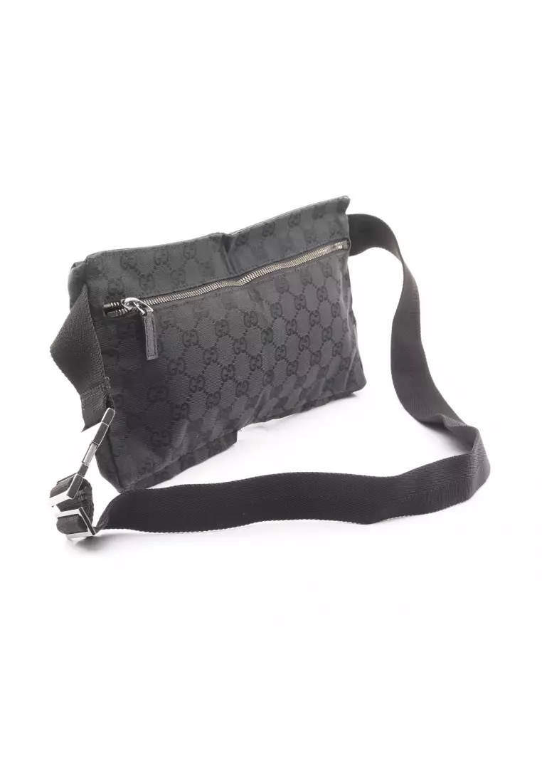 Pre-Loved Gucci GG canvas body bag waist bag canvas leather black