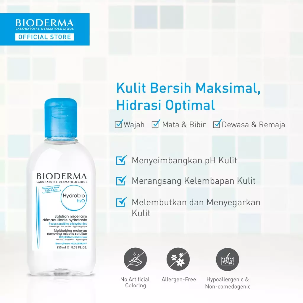 Bioderma Hydrabio H2O 250 ml - Micellar Water untuk Kulit Dehidrasi / Kering Dan Sensitif
