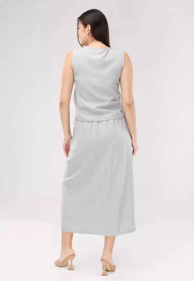 Acid Linen Sleeveless Vest Terno Skirt
