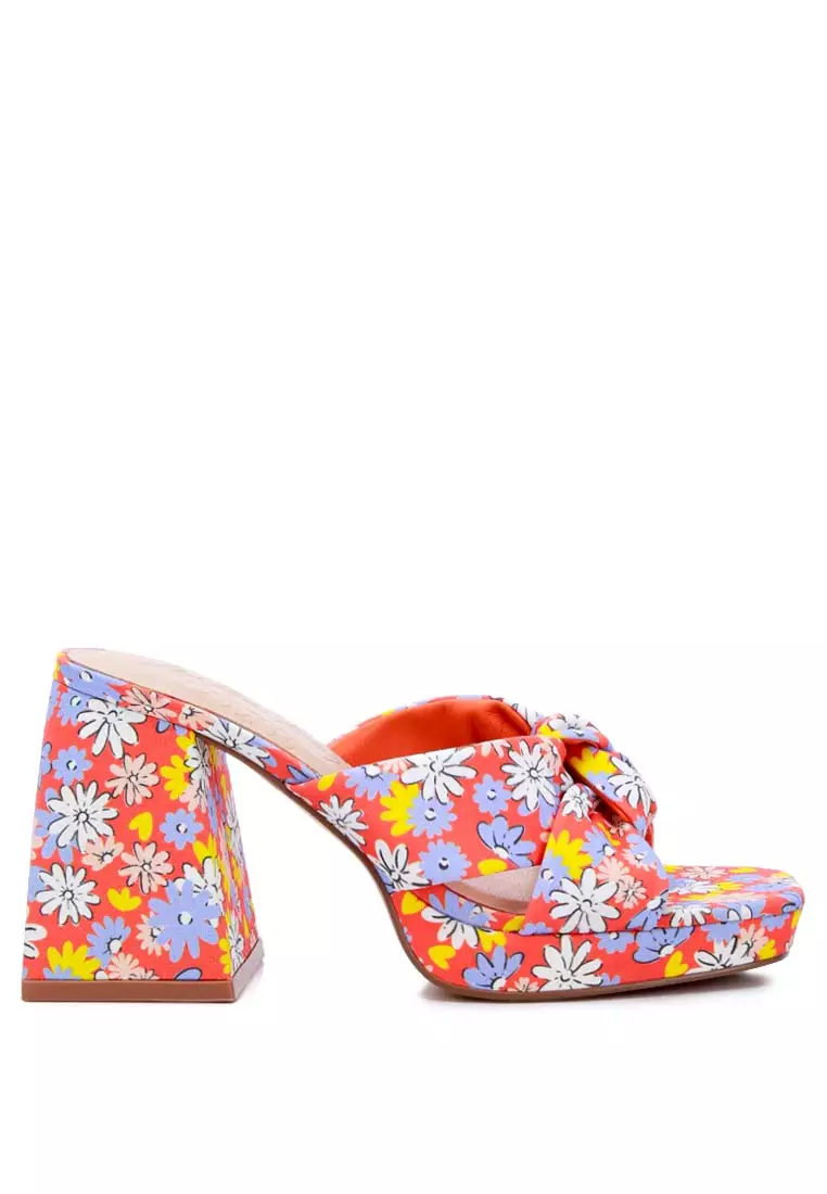 Discount on London Rag  shoes - SKU: Red Floral Triangular Block Heel Sandals
