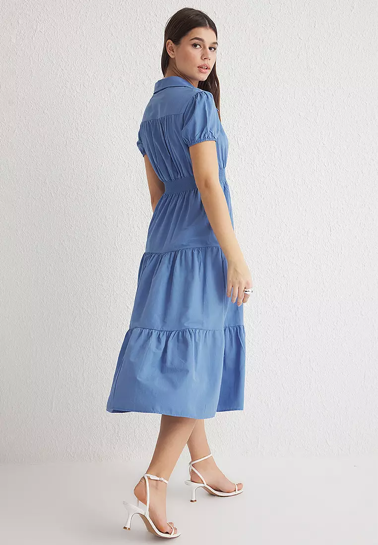 Puff Sleeves Midi Dress