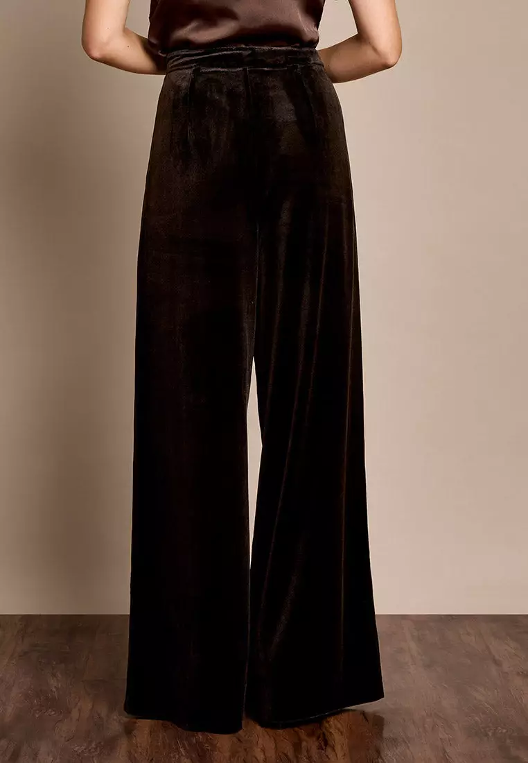 GWD Claire Chocolate Velvet Wide Leg Trousers
