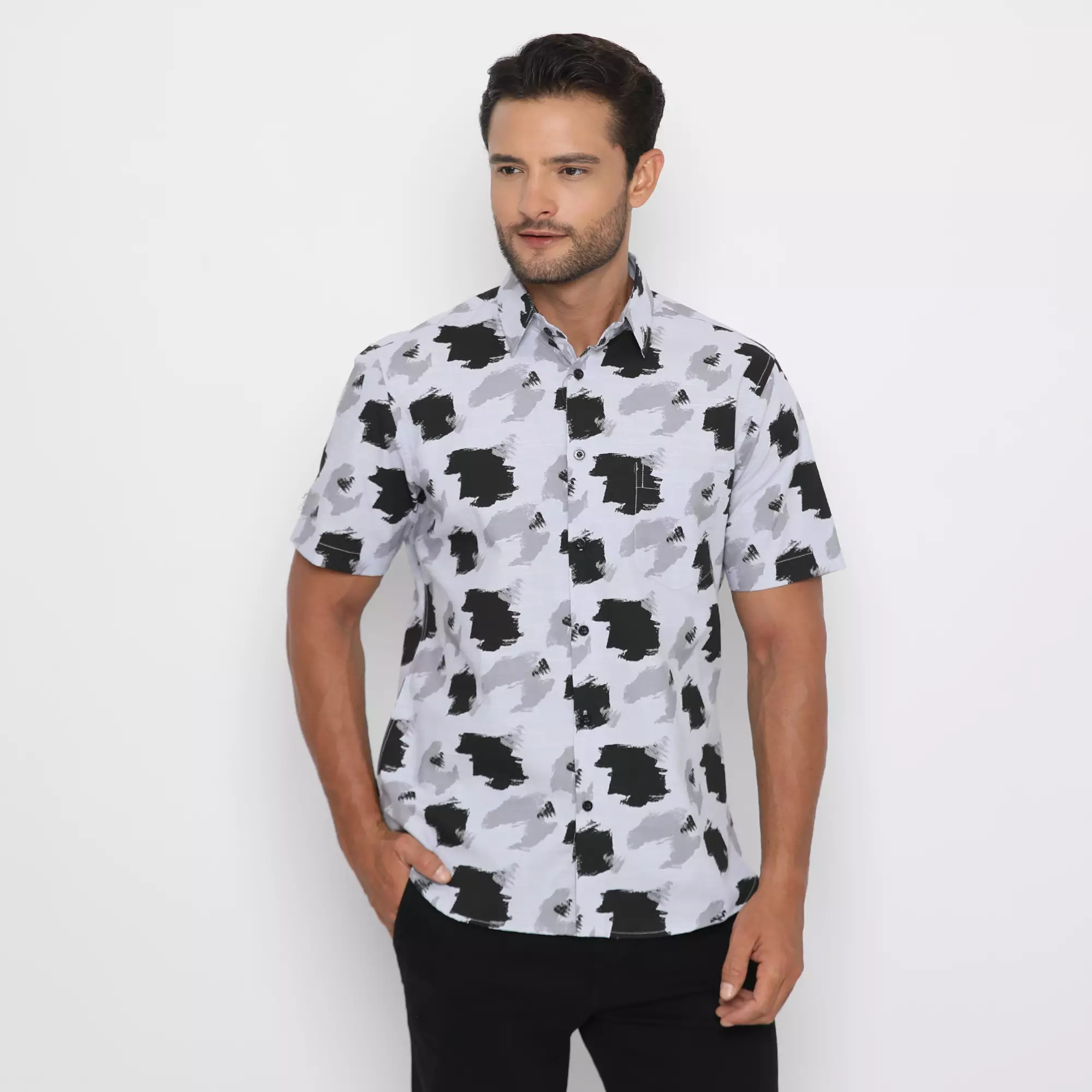 Platini Kemeja Motif Pria Lengan Pendek Katun Abu 73333