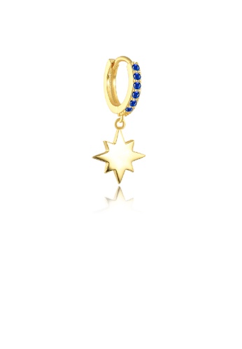 Glamorousky blue 925 Sterling Silver Plated Gold Fashion Simple Eight-pointed Star Geometric Circle Single Earring with Cubic Zirconia D2468ACB5D3BEAGS_1