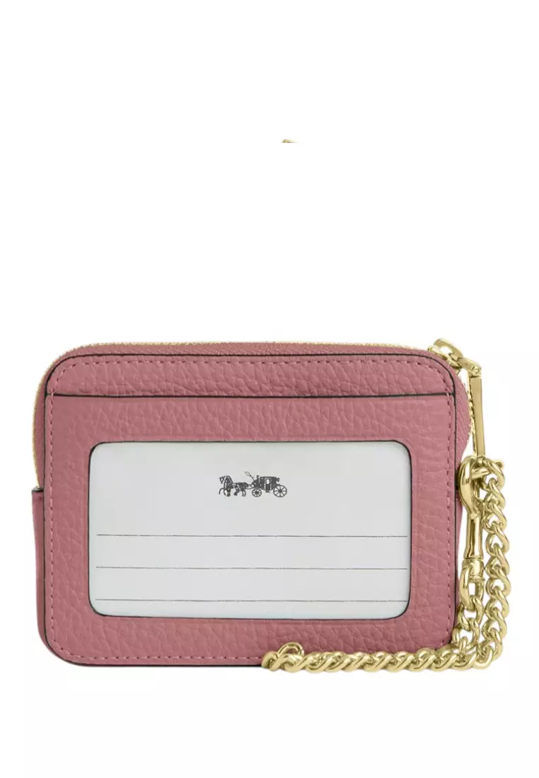 Zip Card Case In Signature Leather - Peony