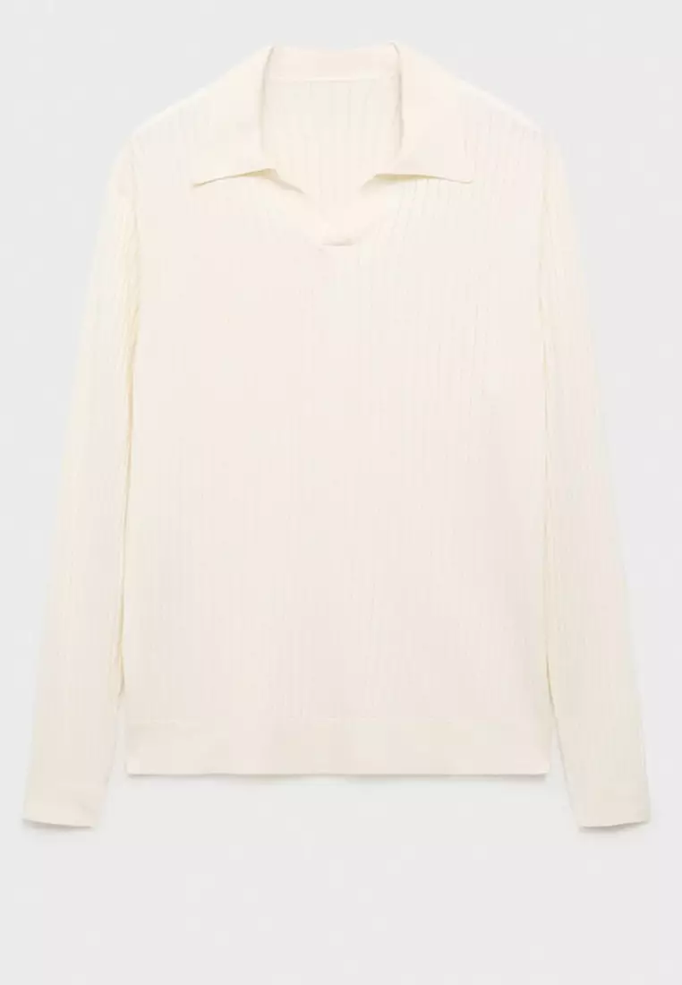 Ribbed Knitted Polo Sweater