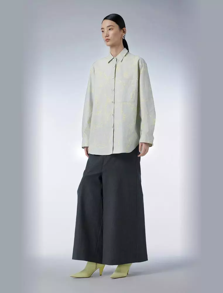 Long Sleeve Collared Printed Shirt