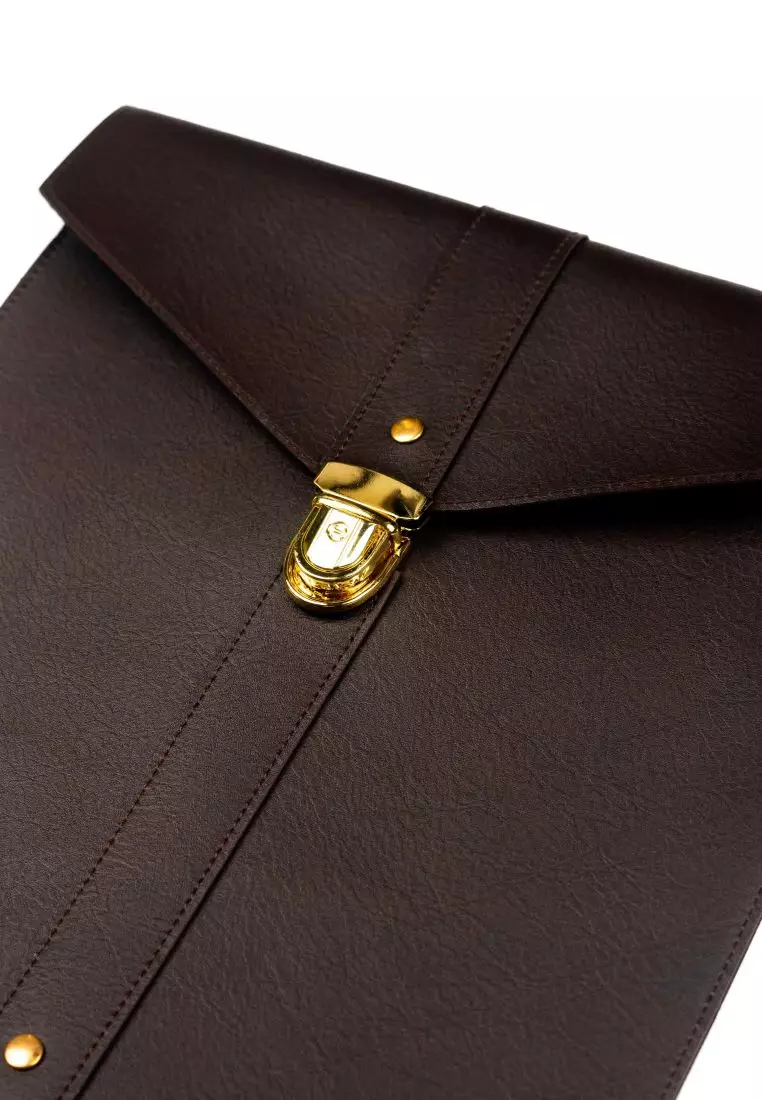 Houseofcuff Clutch Pria Tas Tangan Unisex Cokelat Tua Model Kancing