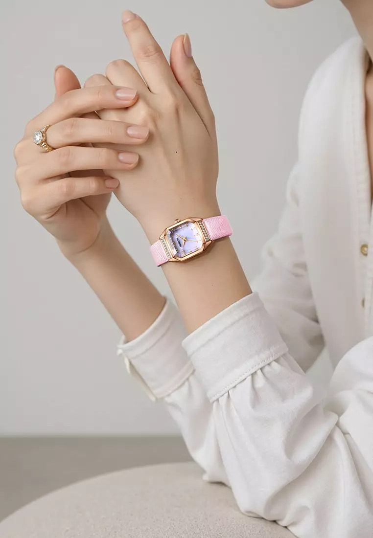 Jam Tangan Wanita Korea Fashion Anti Air Original Tali Kulit Jam Tangan Cewek pinkwhite