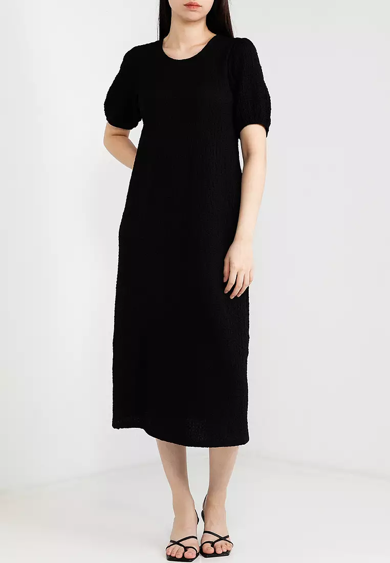 black long sleeve a-line penni midi dress Lucia Black Crepe Midi Dress – Finery London main image 1