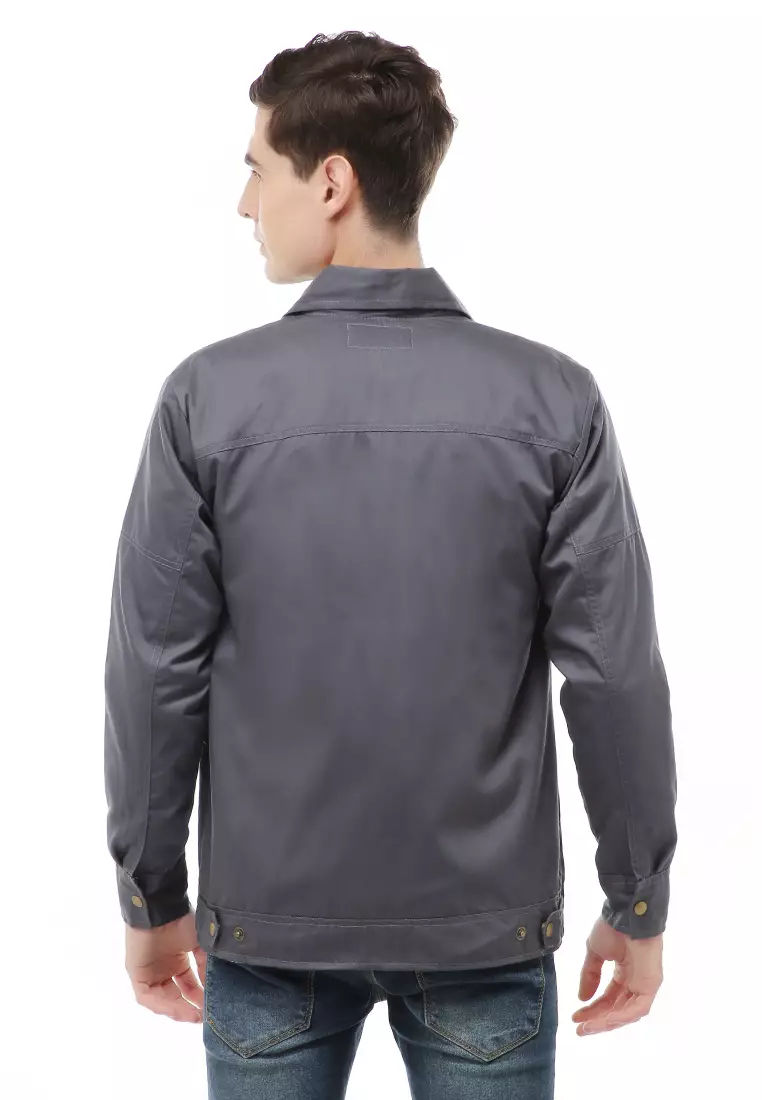 Clover Outerwear Jacket Fashion Pria Motif Polos Material Cotton ORIGINAL - Dark Gray