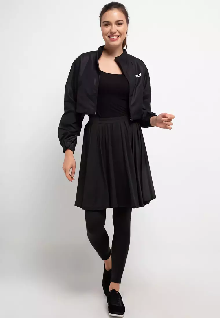 LB058 Leging Rok Olahraga Dual Layer (2-In-1) Hitam