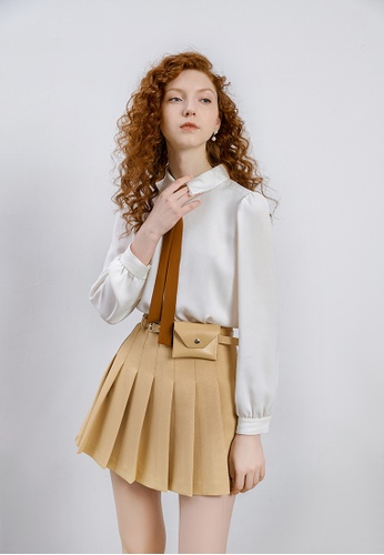 Hopeshow beige Pleated Skirt with Belt and Waist Pouch 19767AAB609FCEGS_1