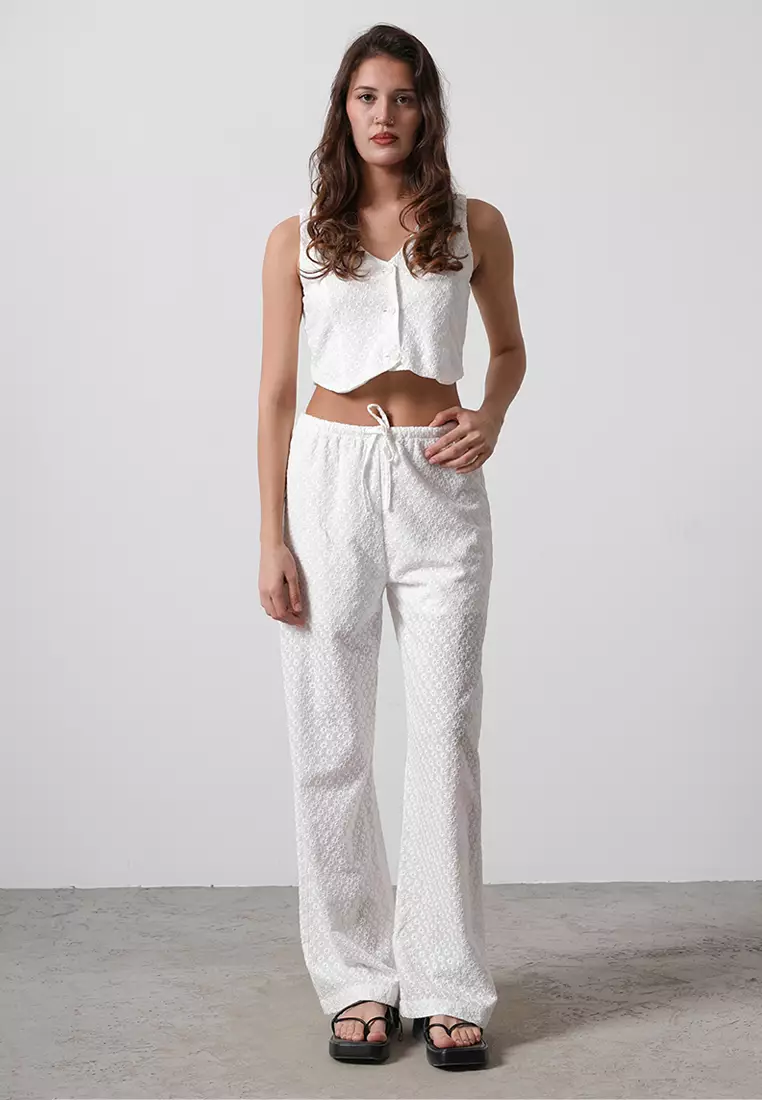 White Laced Brode Straight Cut Trousers TWOSS25PL00044