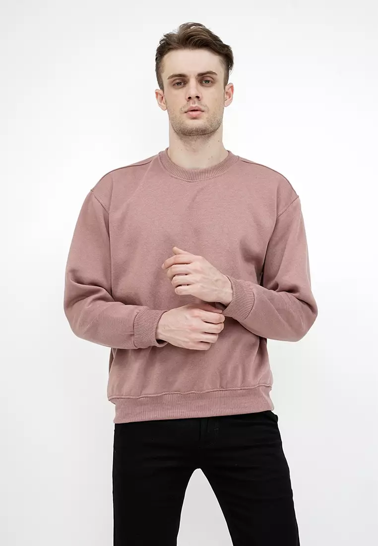 sweater basic lengan panjang baju sweater tebal dusty pink