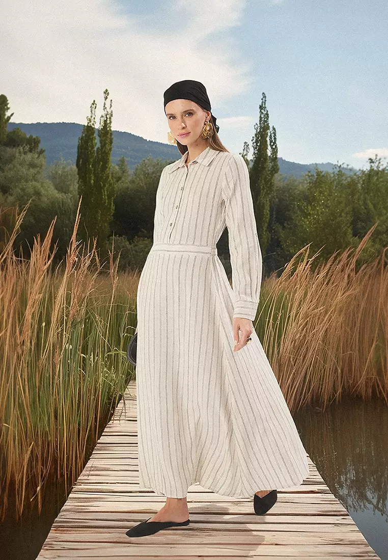 Buy Trendyol Beige Striped Linen Blend Shirt Dress Tctss25Eb00121 Online |  ZALORA Malaysia