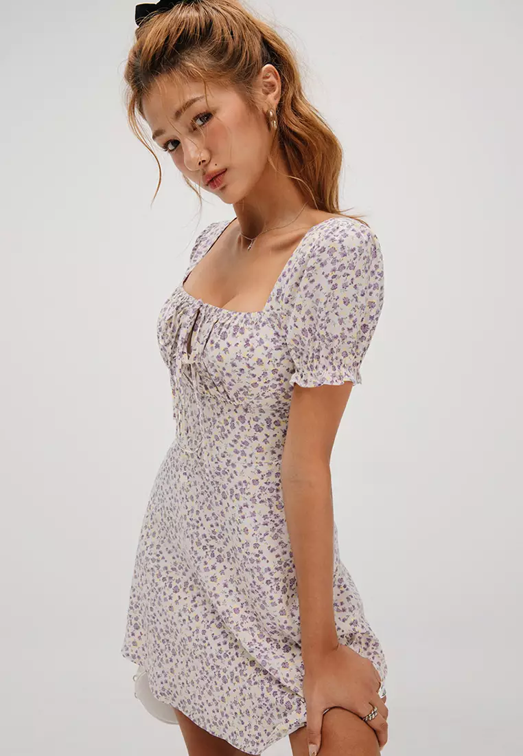 Square Neck Floral Mini Dress