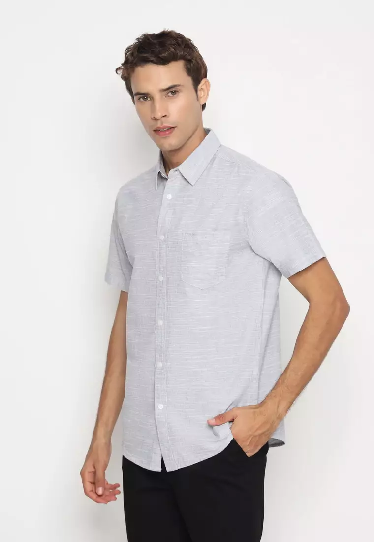 RBJ Kemeja Polos Cotton Abu Slim Fit Pria