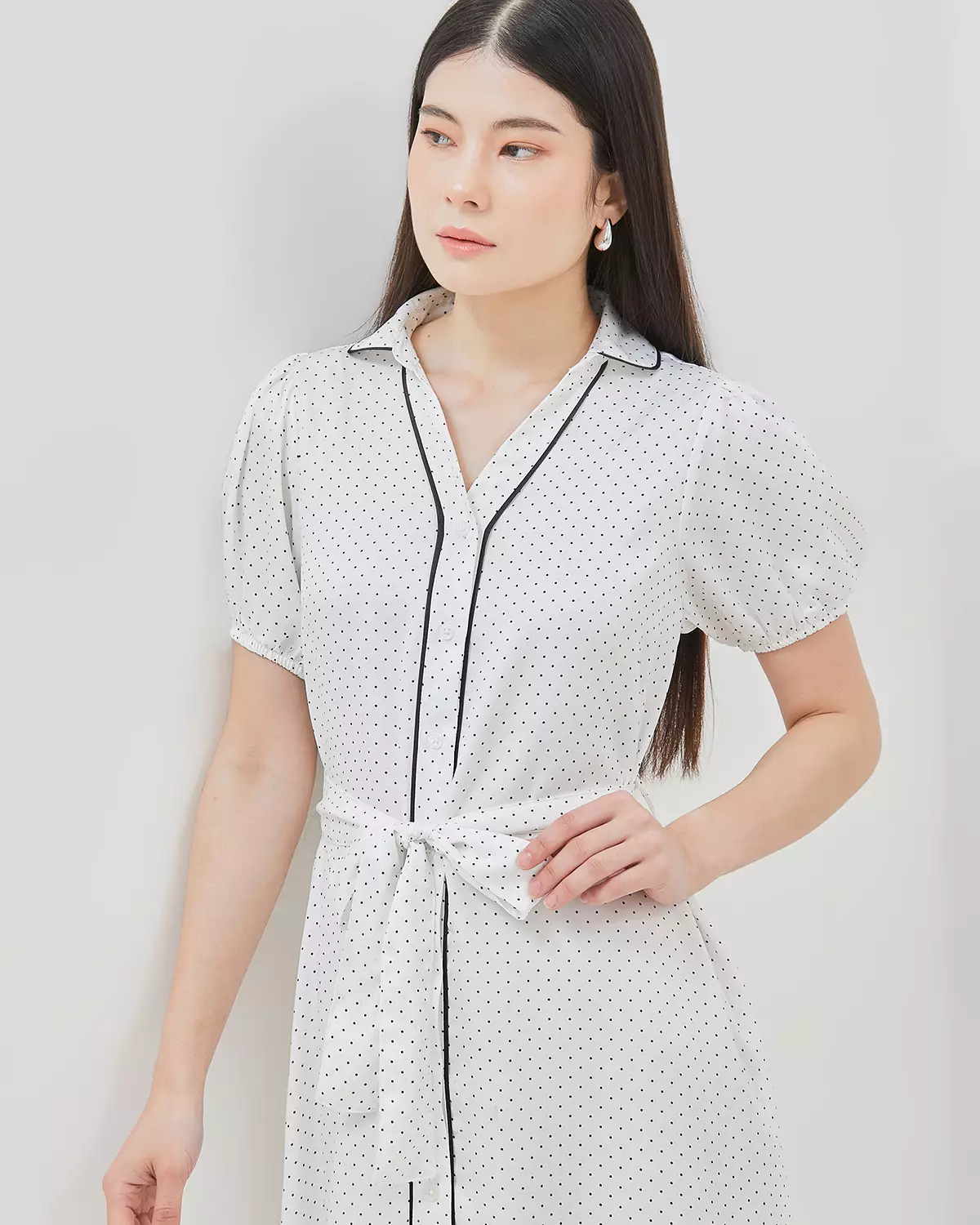 WOMEN'S WHITE POLKADOT MIDI DRESS