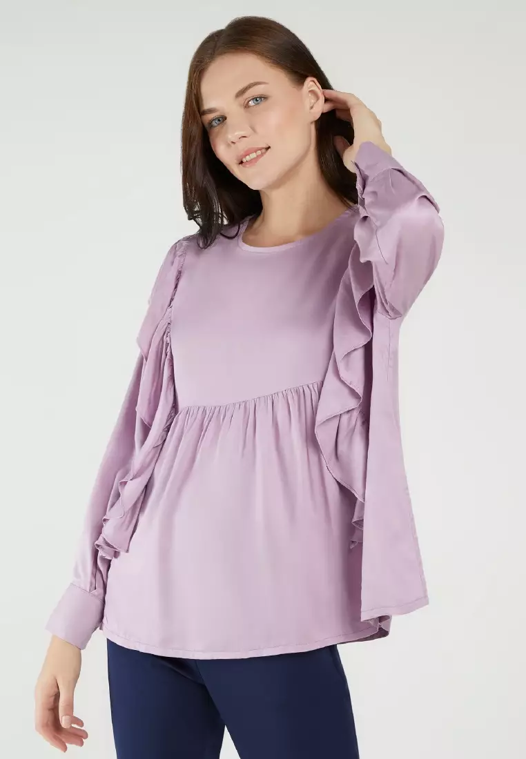 Mayonette Novalee Top - Baju Atasan Wanita Terbaru Blouse Korean Style - Lilac
