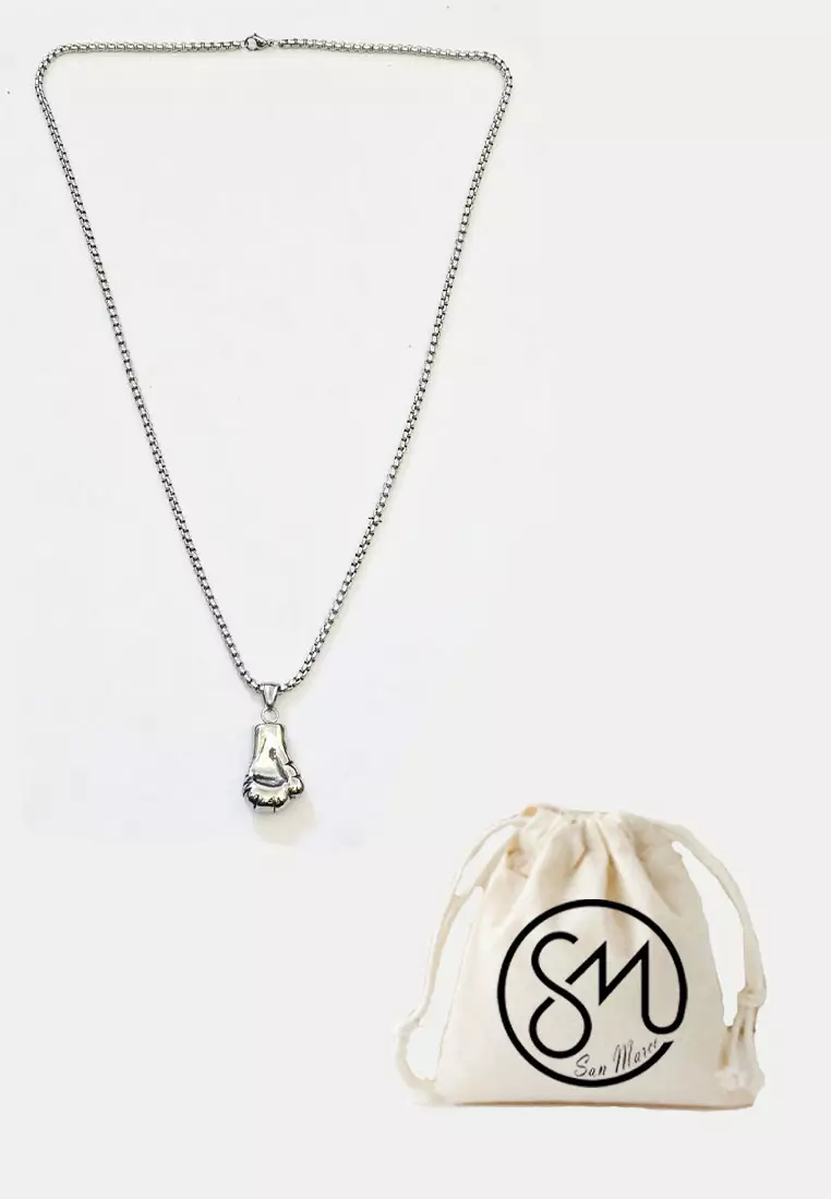 Aksesoris Pria Boxing Glove Stainless Steel Necklace Kalung Pria Silver